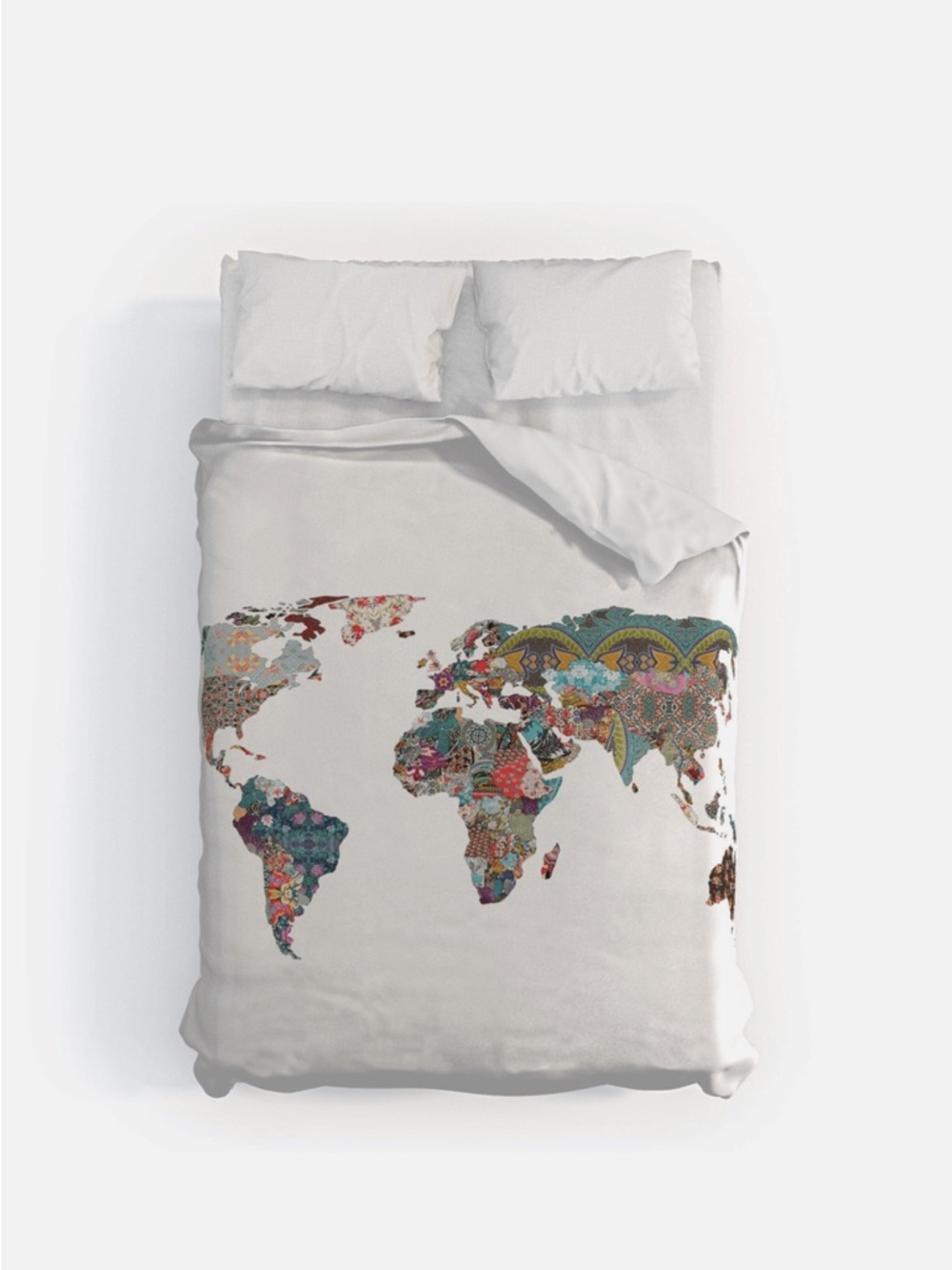 Urban Outfitters Cream Duvet Cover with World Map Moutif